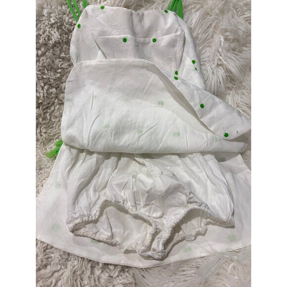 GABAR Vintage 70s White Green Dots Belt Tassels Flower Bathing Swimsuit Fits XS - Picture 8 of 9